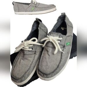 Sanuk Admiral Mens Shoe size 8 slip on black white tie lace guys shoes slipon